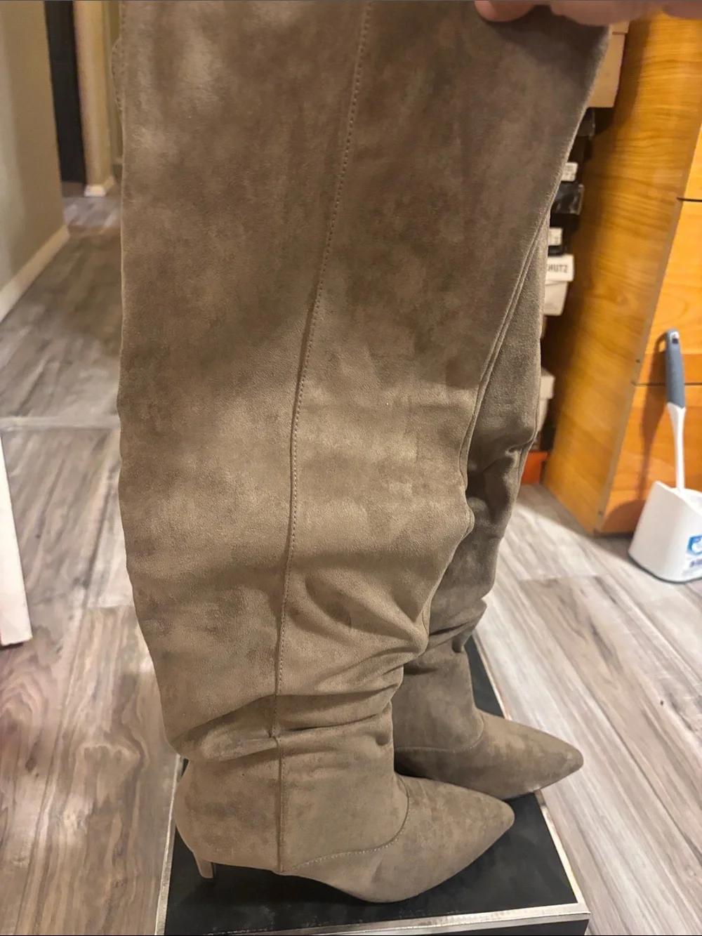 Madden Girl Olive-Taupe Over-the-Knee Pointed Toe Boots